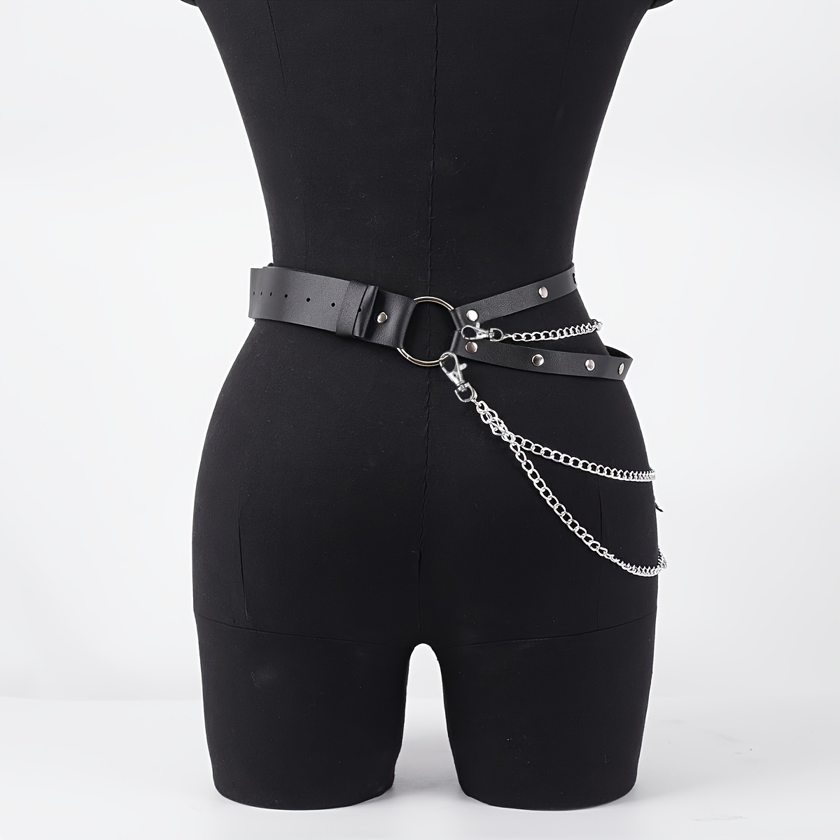 Punk Gothic Black PU Adjustable Waist Body Chain Harness For Women Y2K Street Decor For Rave Festival Club Jeans Daily Outfit