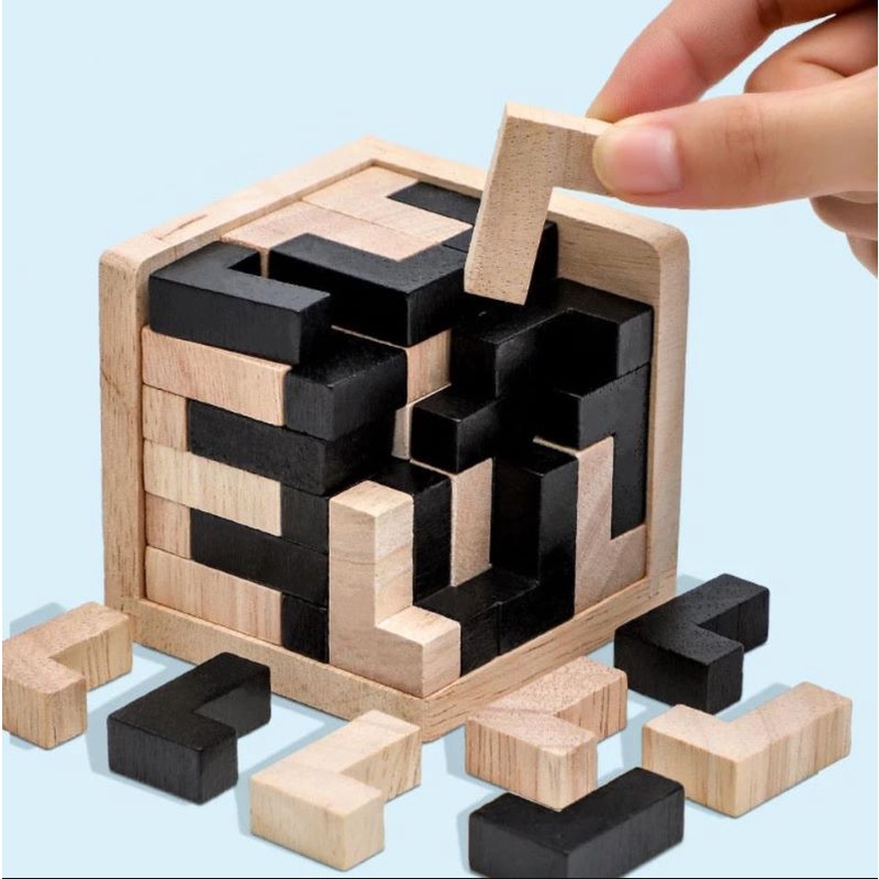 3D Cube Puzzle Luban Interlocking Creative Educational Wooden Toy Brain Mind Early Learning Fun Game For Children 54T