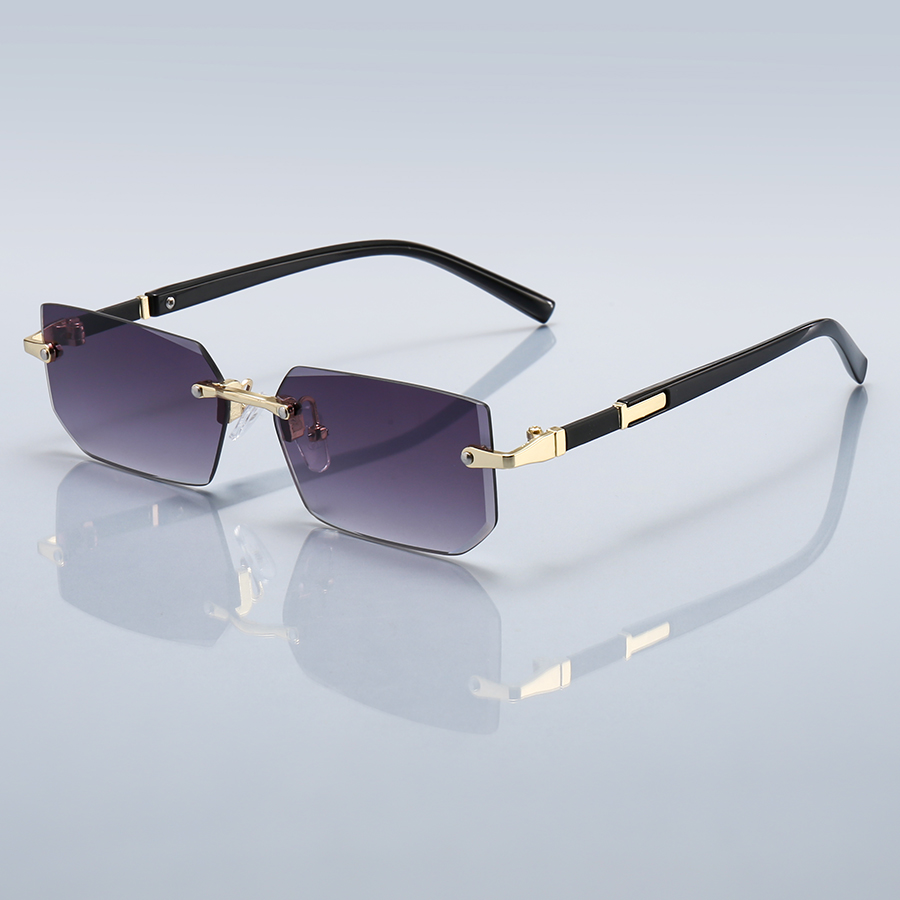 Premium Gradient Lens Square Sunglasses Rimless Metal Frame Business Rectangle Stylish Colored Lenses Men Women Sun Glasses