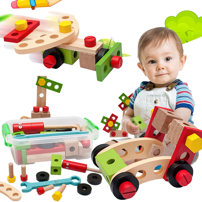 Wooden Nut Screw Disassembly Assembly Toolbox Toys Simulation Repair Carpenter Tool Creative DIY Pretend Play Set For Children