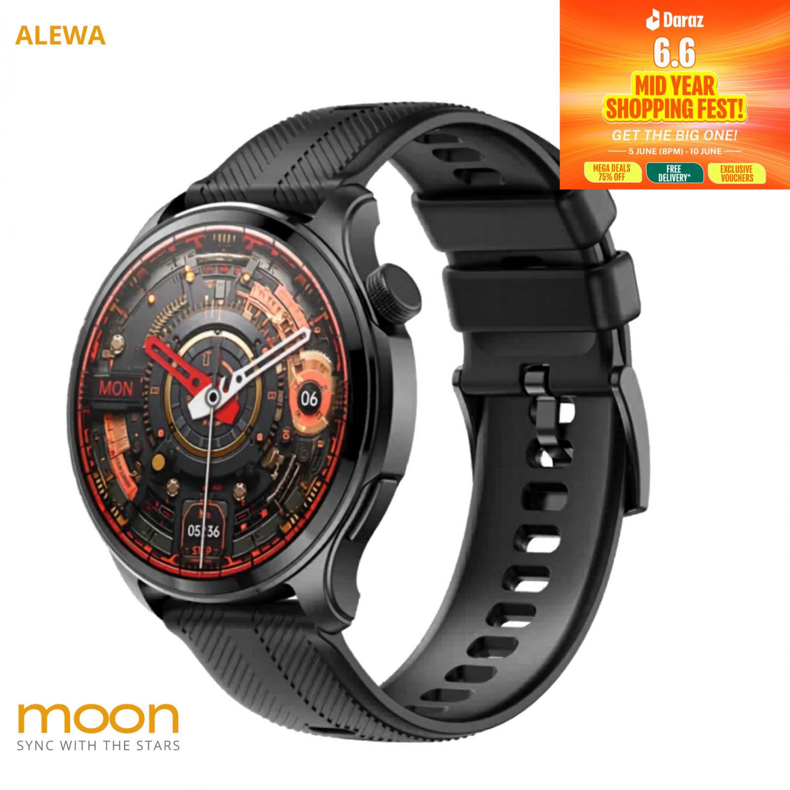 Alewa Moon Amoled Round Metallic Smart Watch | 5.3 BT Call | 3ATM Waterproof | Dustproof | 290mah Battery | DaFit App (Rose Gold/Black/Starry Silver)