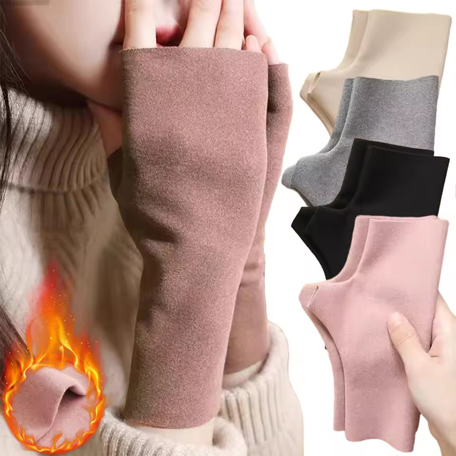 1 Pair Autumn and Winter Warm Gloves Women's Winter German Velvet Half Finger Plus Velvet Open Finger Telefingers Gloves pen gpt