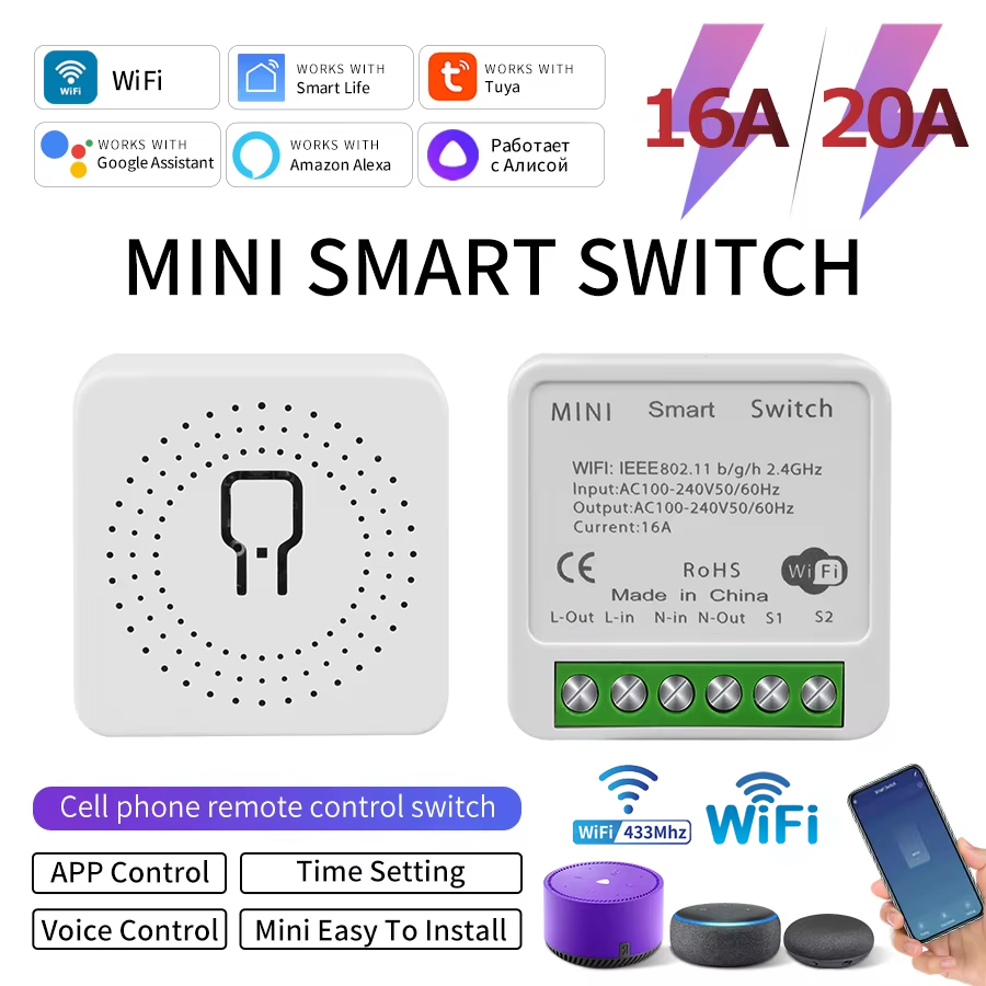 16A Tuya WiFi Smart Switch Circuit Breaker Switch Support Smart Life App Compatible with Alexa and