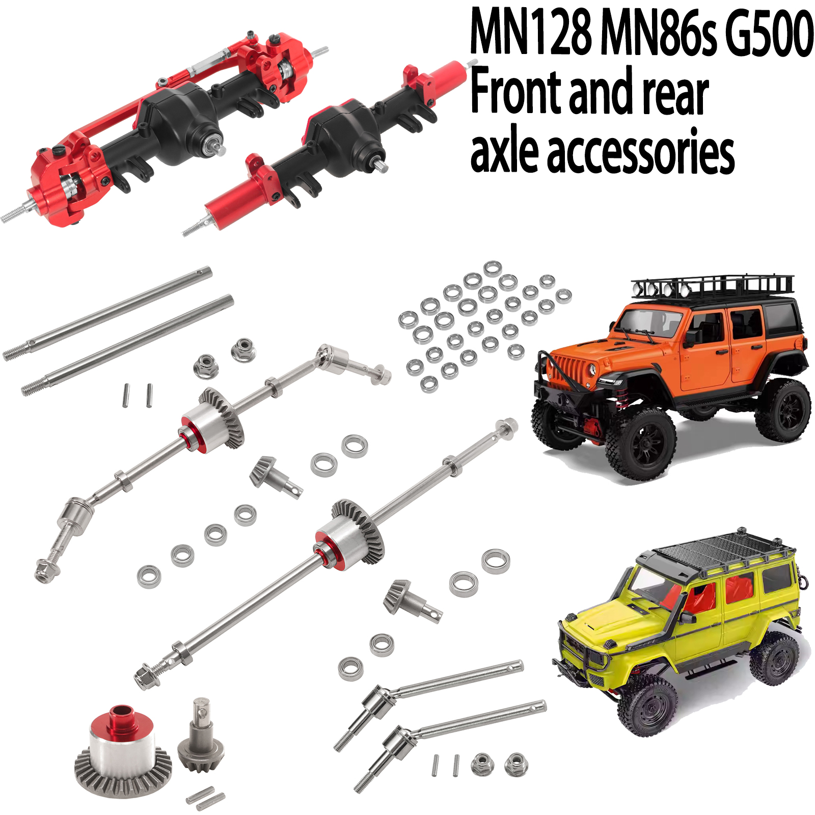 Metal Front and Rear Axle Accessories Full Vehicle Bearings For MN Model 1/12 MN128 MN86 G500 RC Car Upgrade accessories
