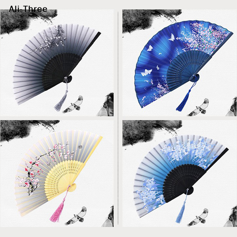 1Pcs Folding Fans Handheld Elegant Antique Style Hand Fan Foldable Calligraphy Ink Painting Chinese Accessories Oriental Deco