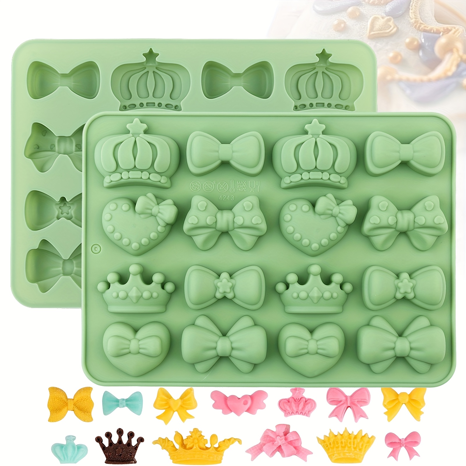 1Pc Silicone Chocolate Mold Various Royal Crown Bow Heart Fondant Candy Silicone Mold Decoration Tool DIY Cake Decoration Cookie Mold Green