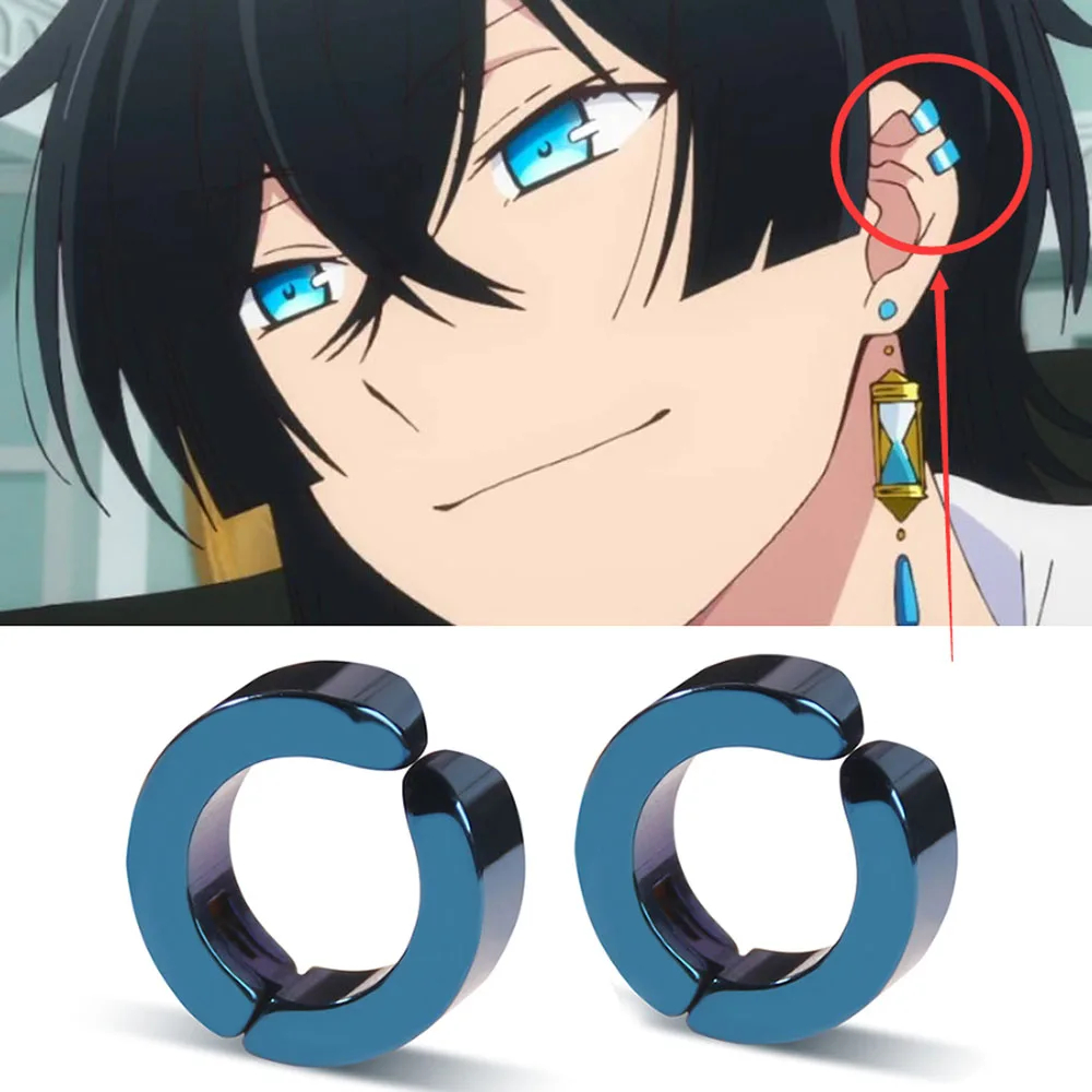 1 Pair Unisex Punk Non-Piercing Stud Earrings Anime Same Blue Ear Bone Clip For Men Stainless Steel Jewelry Cosplay Custom