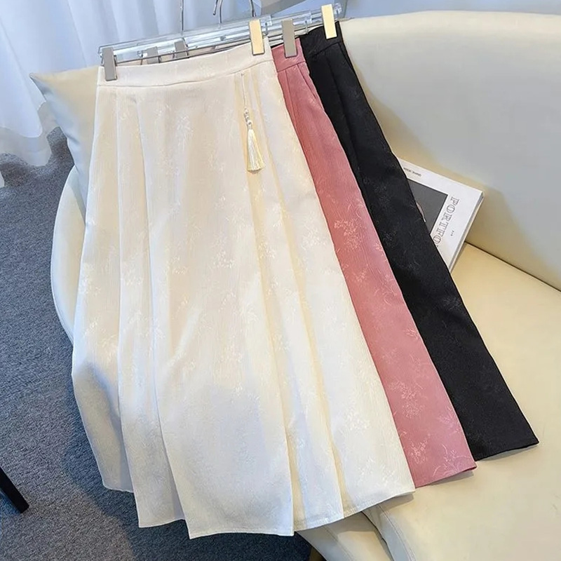 2024 Summer Women Fashion New Chinese Traditional Skirts Girls Comfortable Baggy Elastic Dress Female Versatile Slimming Skirts