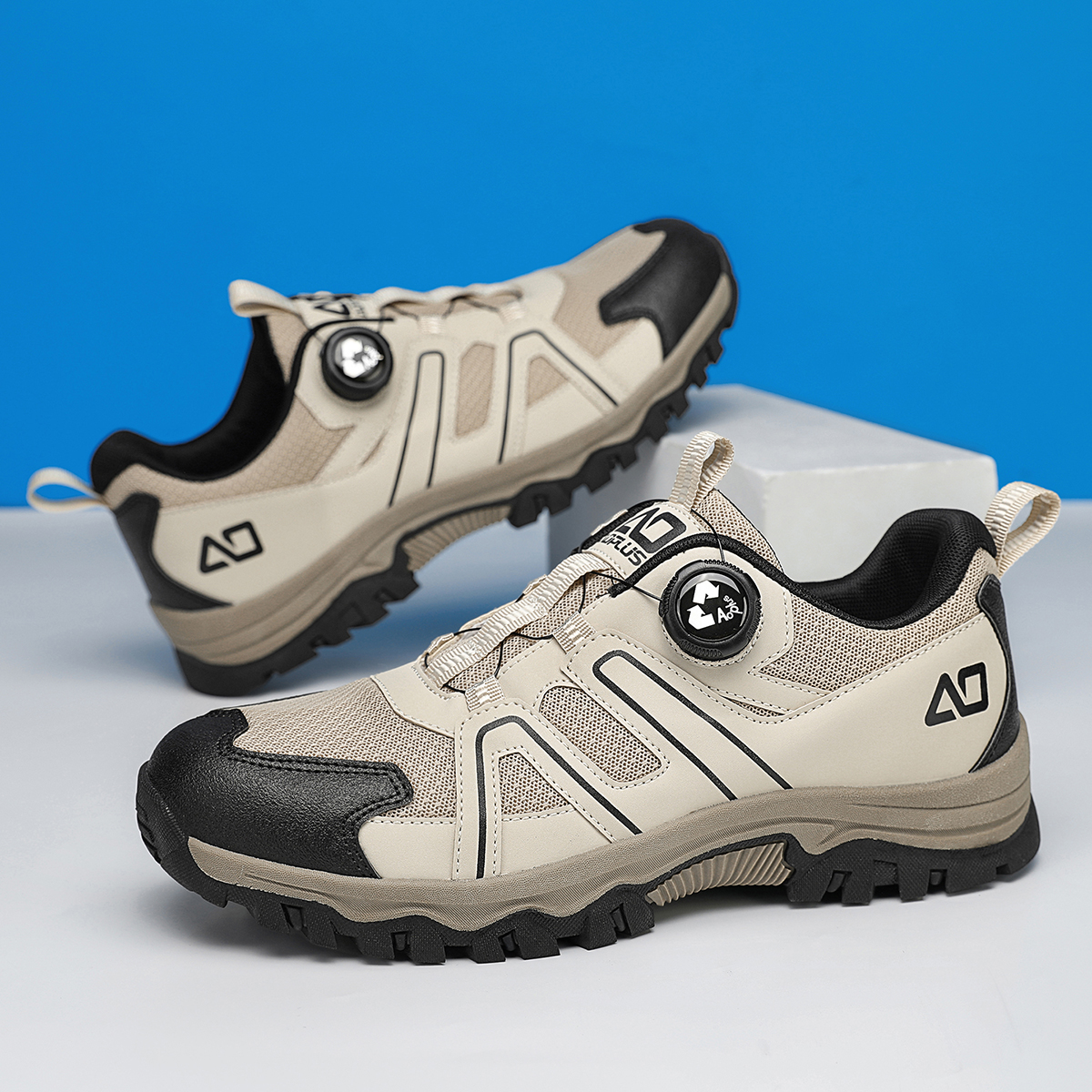 Men's Outdoor Hiking Shoes, New Leather and Mesh Combination with Rotating Buckle Design, Comfortable, Breathable, Versatile Casual Shoes, Men's Low-Top Lace-Up Thick-Soled Non-Slip Wear-Resistant Outdoor Trekking Shoes, Men's Youth Outdoor Running Exe...