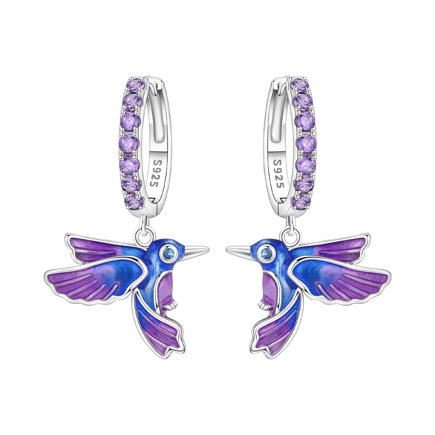 Orstarry S925 Sterling Silver Blue Green Hummingbird Earrings Hoop Earrings Women Jewelry Original Trendy Anniversary