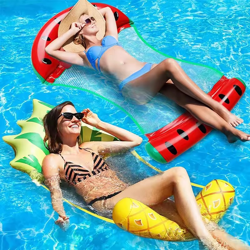 1PC Foldable Floating Water Hammock Float Lounger Inflatable Pool Mat Floating Recliner Bed Swimming Air Mattress Pool