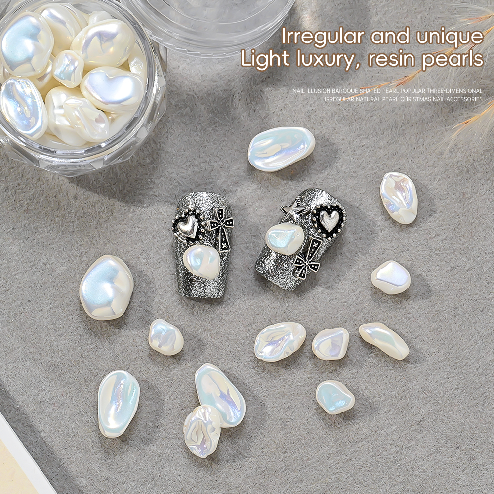 KANU 20PCS Retro Elegant Imitation Pearl Synthetic Irregular Resin Pearl Charms 3D Nail Art Decorations Accessories Crafts
