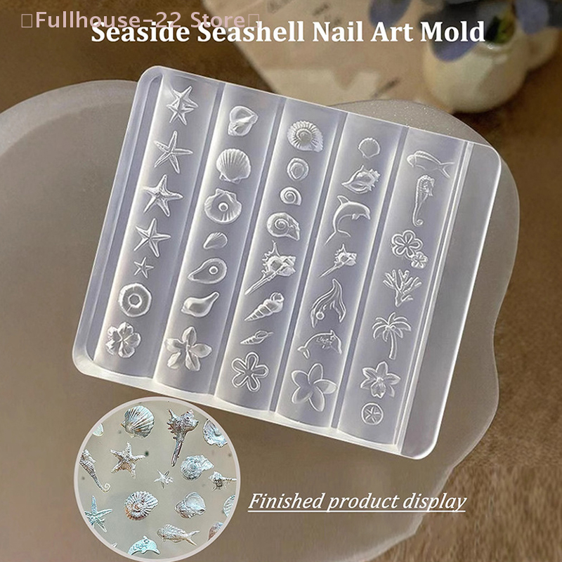 【MAX-22】1 Pcs 3D Lily Flower Sea Shell Conch Coral Starfish Acrylic Nail Mold DIY Silicone Manicure Nail Art Decorations Mold