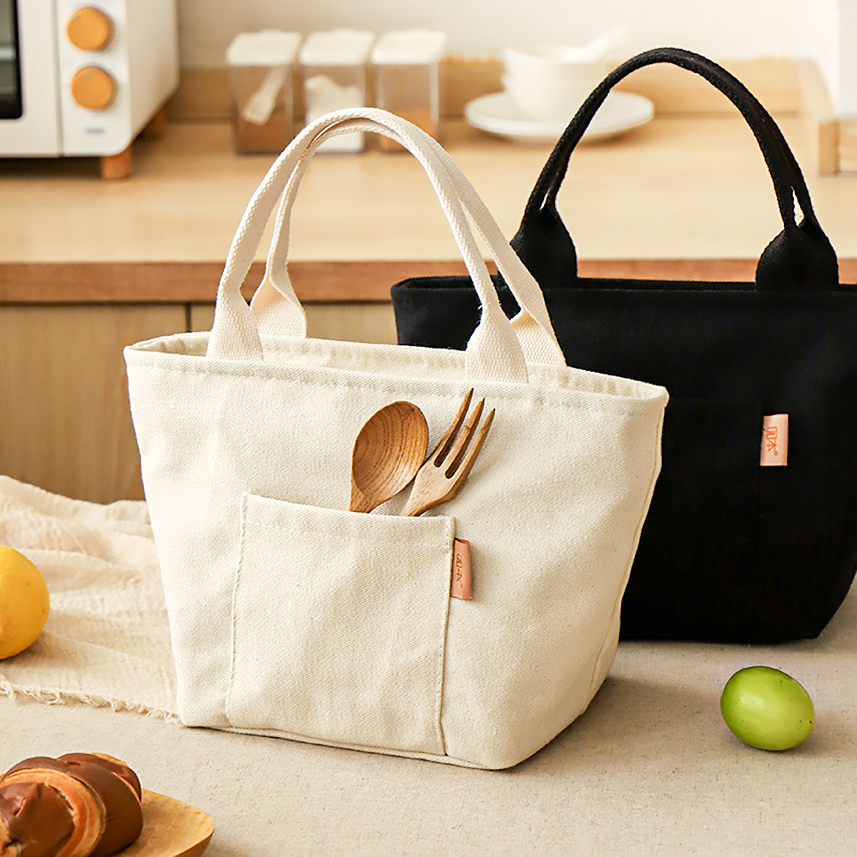Versatile Canvas Insulated Lunch Bag with Zipper - Portable Storage Tote for Travel & Picnics, Easy-Clean Square Organizer