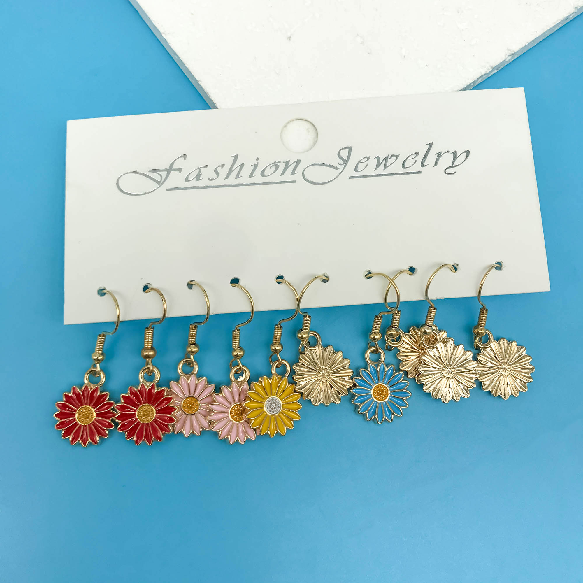 5-Pairs/Set Cute Daisy Flower Drop Earrings Alloy Colorful Daisy Charm Earrings For Women Girls Party Decorative Earrings
