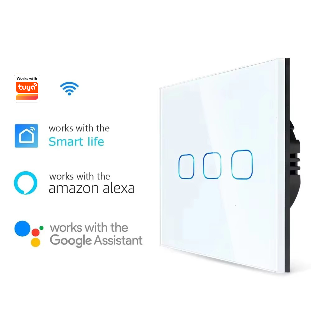 Tuya EU Smart WIFI Touch Switch with Alexa Voice Control for Wall-mounted WiFi Smart Switch with Single Hot Wire