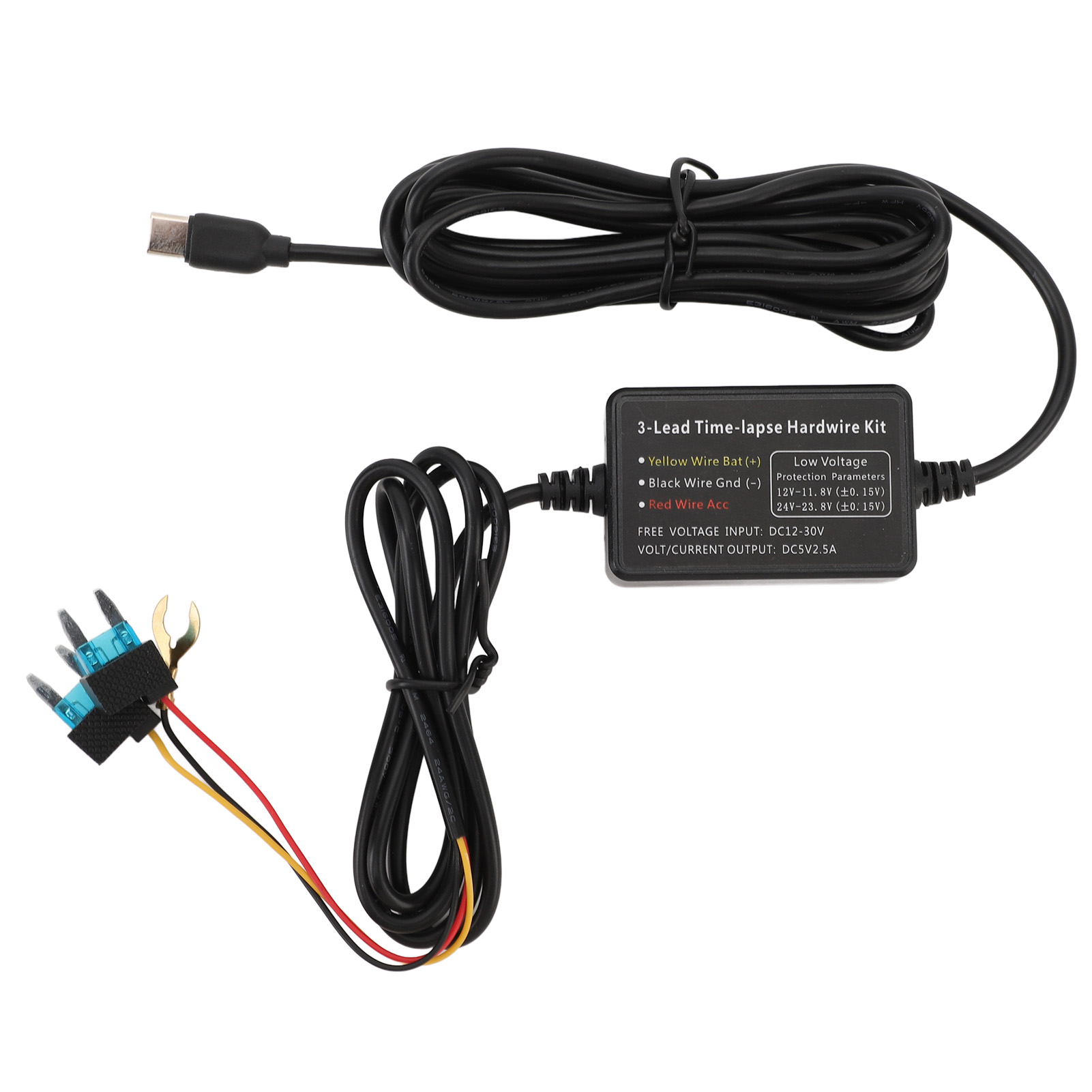 Type-C Dash Cam Hard Wire Kit 12V-30V To 5V Dash Camera Power Cord for GPS Power Supply Radar Detectors and More