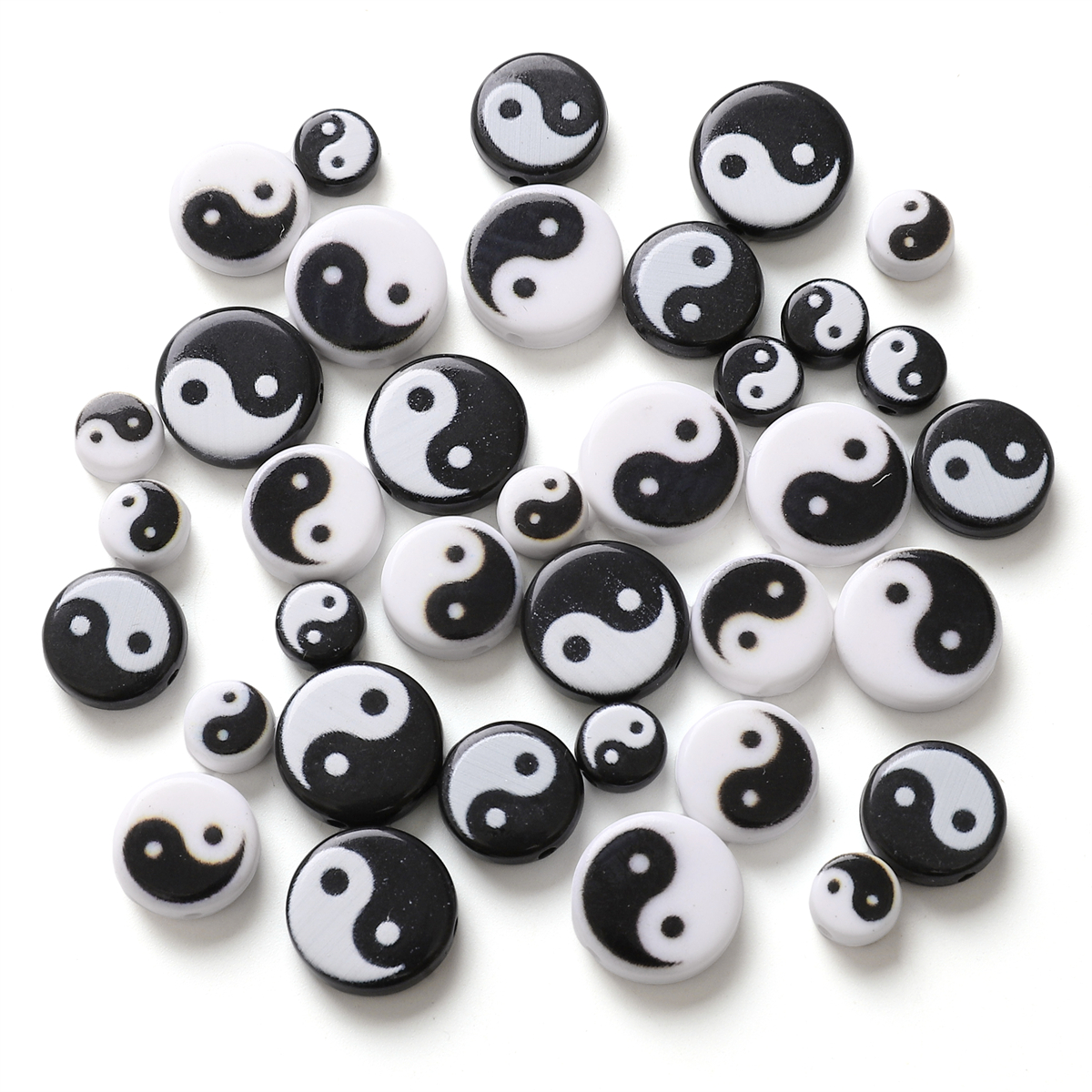 5pcs Black White Tai Chi Acrylic Beads Round Yin Yang Loose Spacer Beads For Jewelry Making Diy Bracelet Necklaces