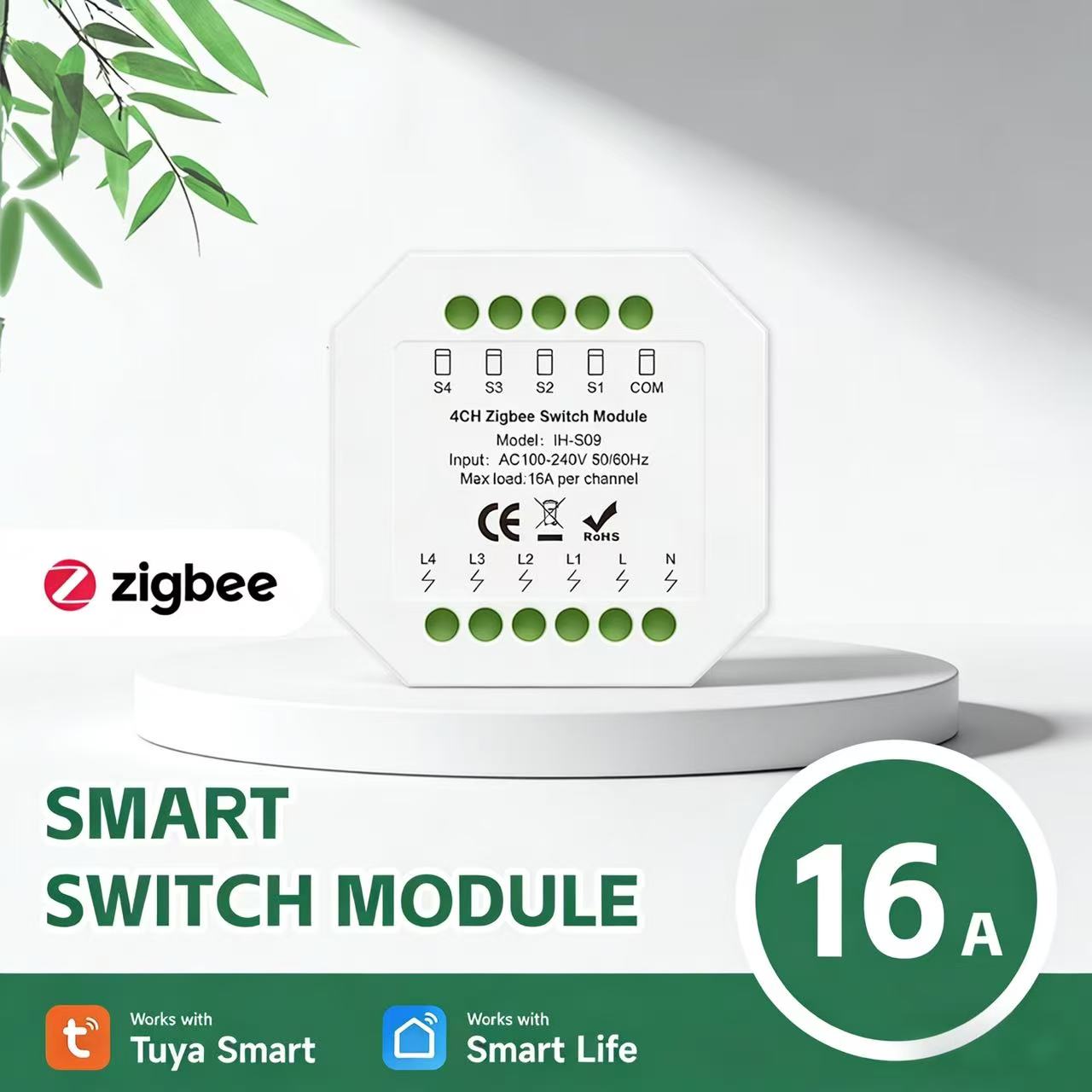 Tuya 1-4 Channel Zigbee Smart Switch Module 16A IH-S09 AC100-240V 50/60Hz Tuya Or Smart Life Compatible Home Automation Switch