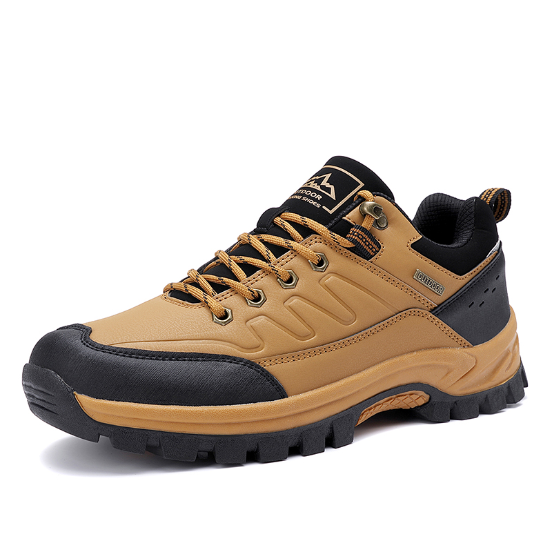 New Leather Men Shoes Outdoors Non-Slip Men's Hiking Shoes Lace-Up Waterproof Men Sneakers Fashion Comfortable Walking Shoes