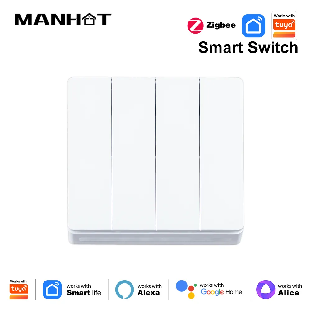 Tuya Zigbee Smart Light Switch Push Button With Neutral Wire optional Smart Life APP Remote Control Works With Alexa Home lightify - image 1