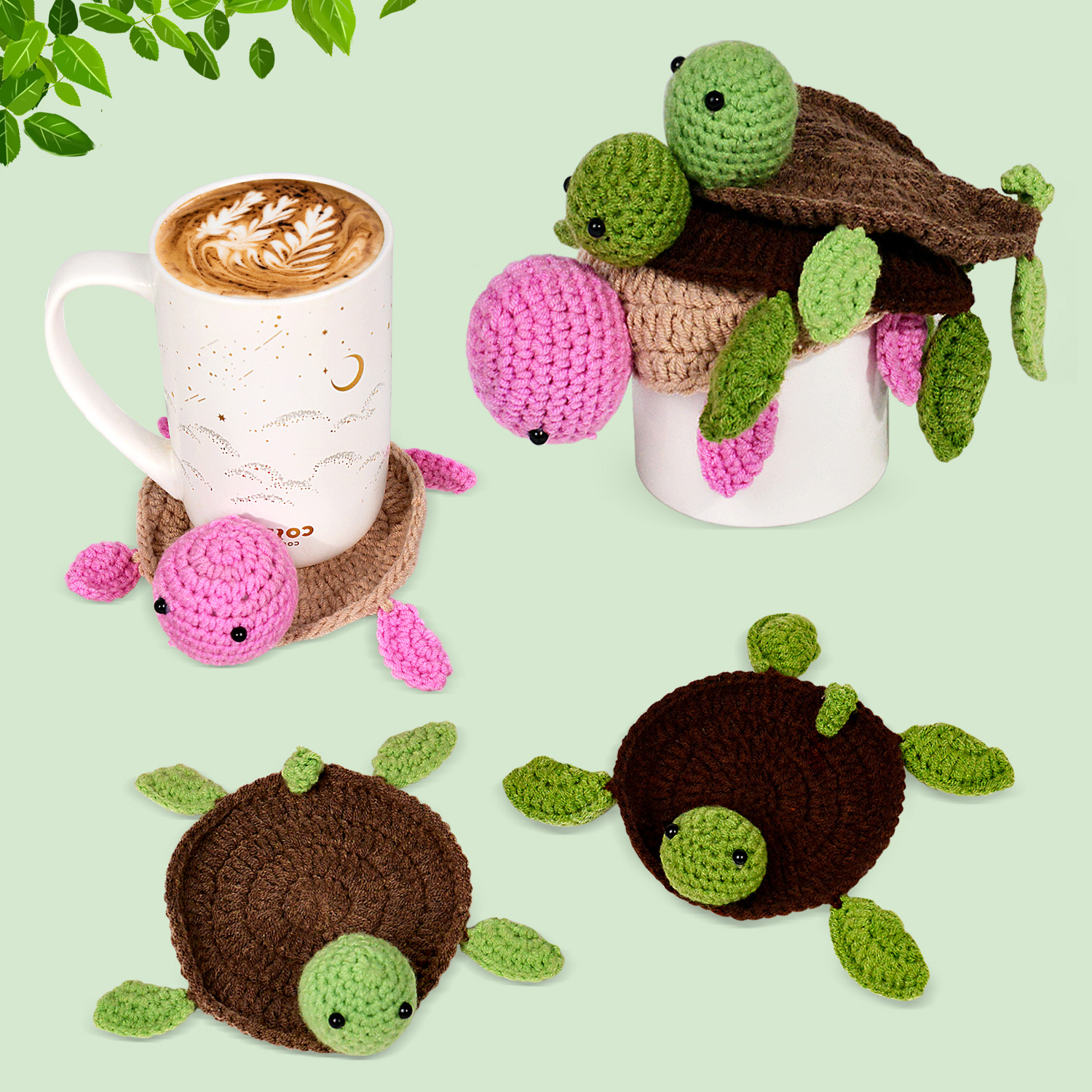 1pc/3pcs Coaster, Handmade Cute Turtle Crocheted Coaster, Potholder Hand Knitted Mug Coaster, Teacup Mat, Perfect Housewarming