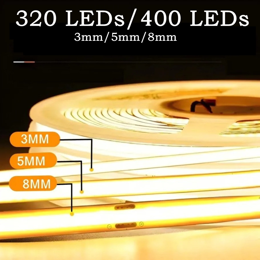 3/5/8MM 5V High Density Light Strip 320 400LEDs Dimmable COB LED Flexible COB Tape Light Bar TV Kitchen Bedroom Decoration
