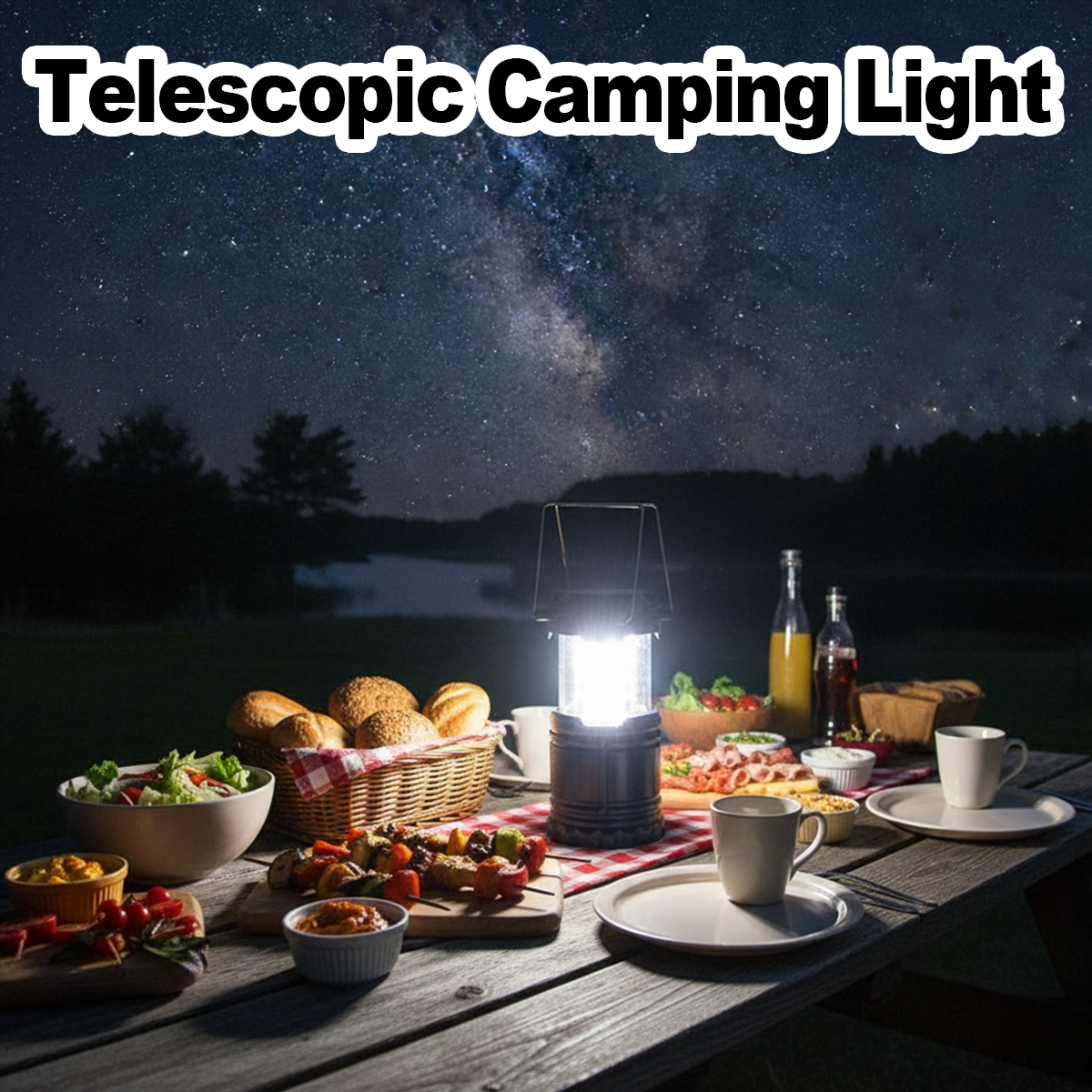 Black Camping Lantern Battey Powered Tent Lights Lightweight Telescopic Portable Light Outdoor Folding Led Brightest Flashlight