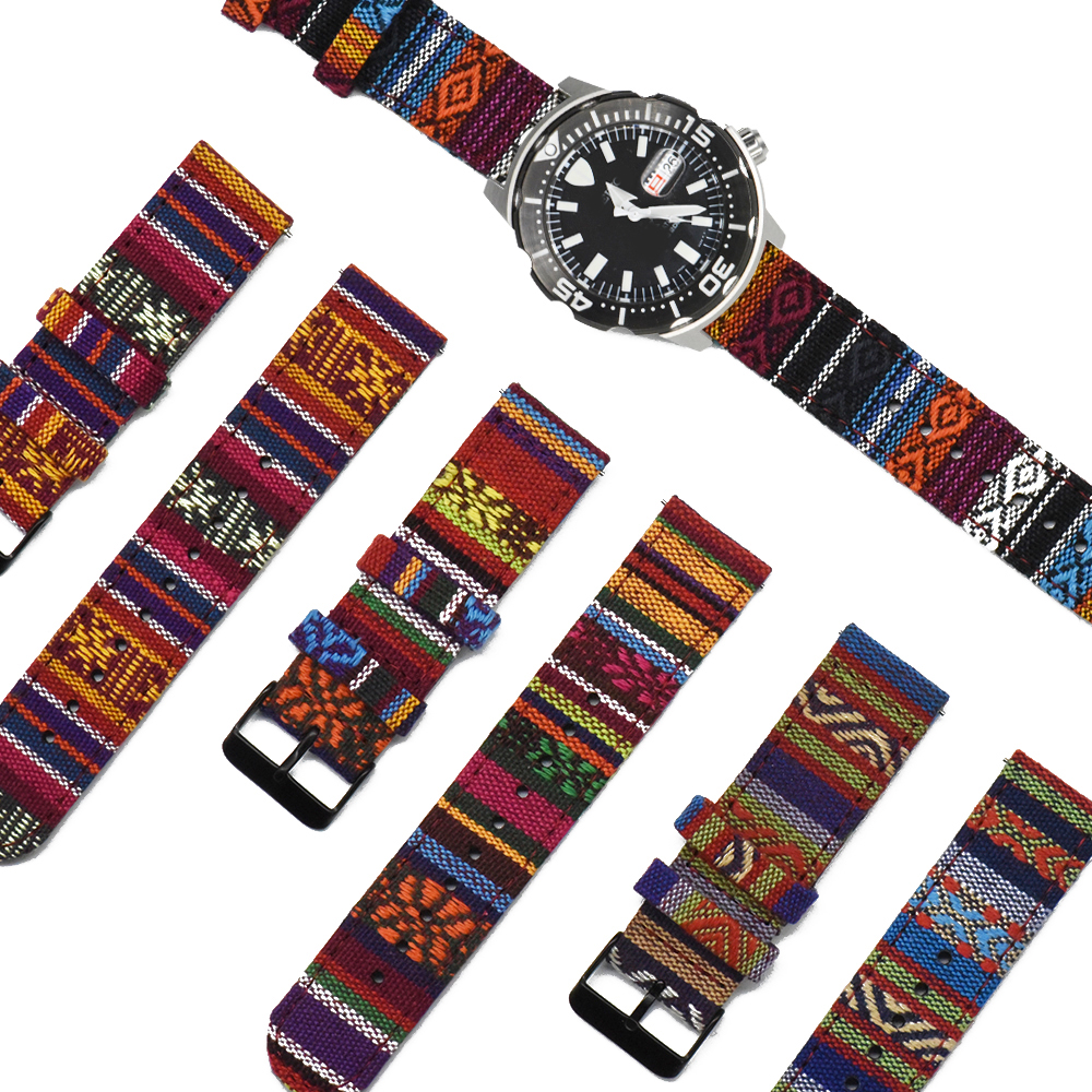 Premium Quality Multicolor Ethnic Nylon Watch Strap 20mm 22mm Canvas Band For All Brand Watches
