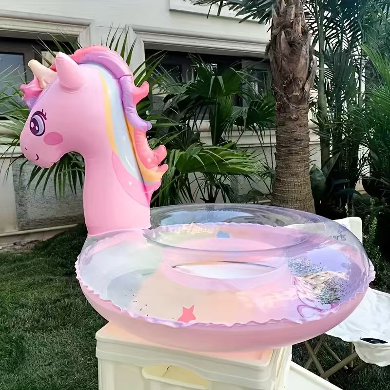 1pc Inflatable Rainbow Unicorn Pool Float - Glitter Design for Pools, Beaches & Summer Parties