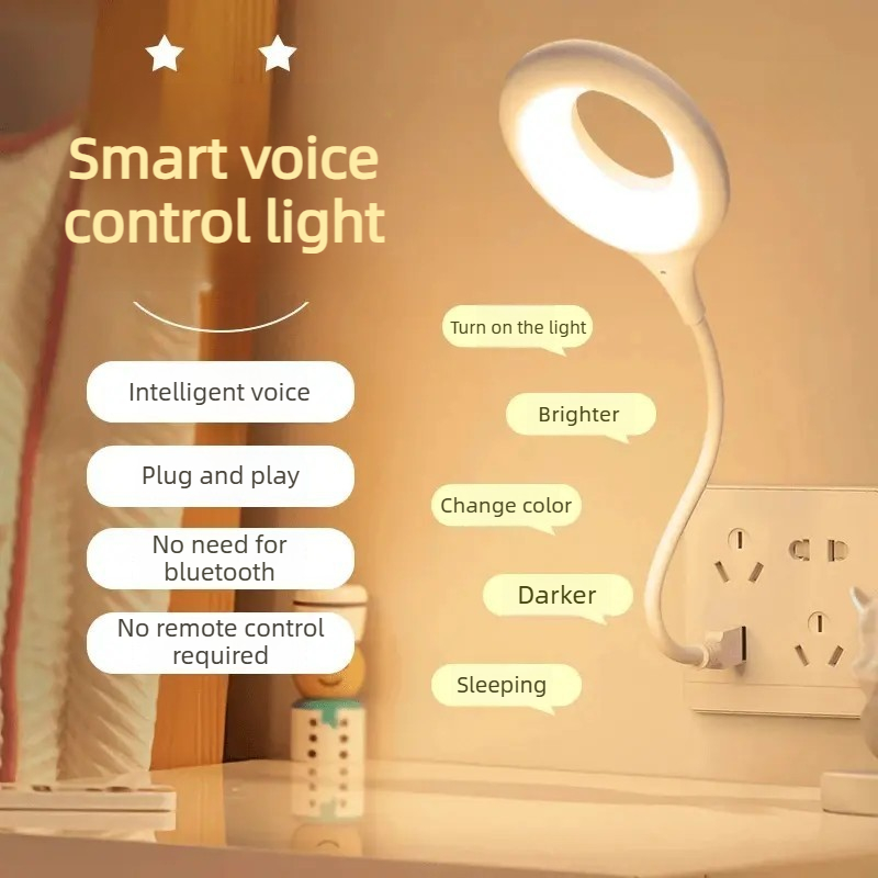 1/2Pcs LED English Version Voice Portable USB Plug Lamp Smart Sound Activated Controlled Eye Protection Reading Desk Night Light