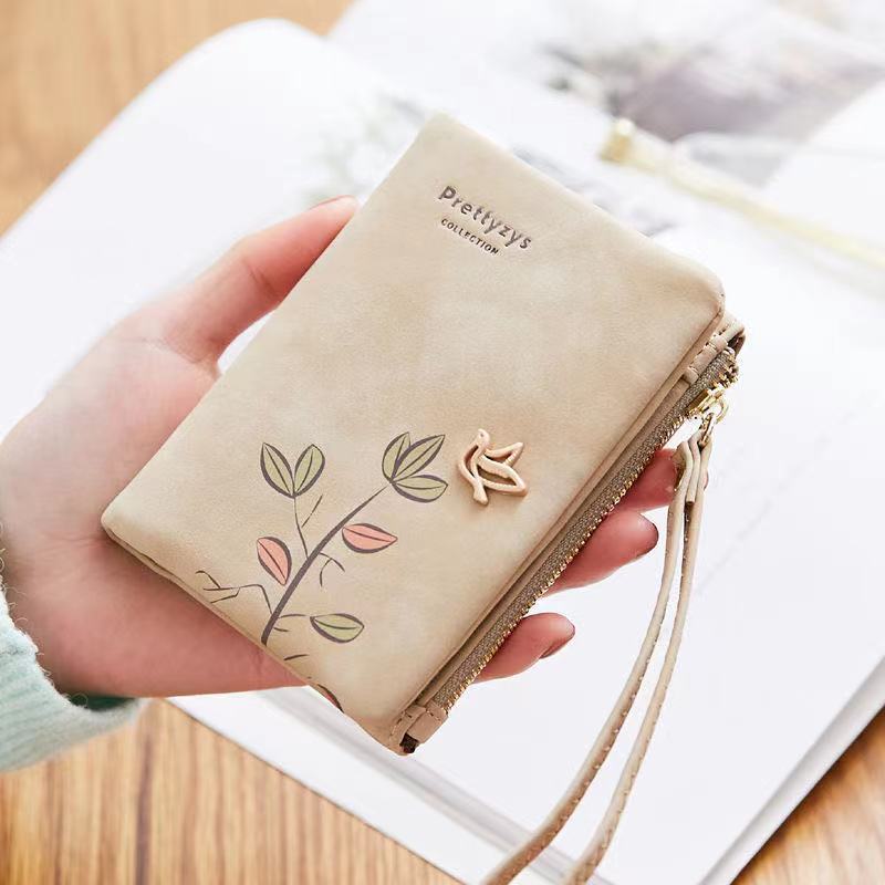 New women's portable short wallet frosted retro cute cartoon printing hardware bird fashion versatile multi-functional student C
