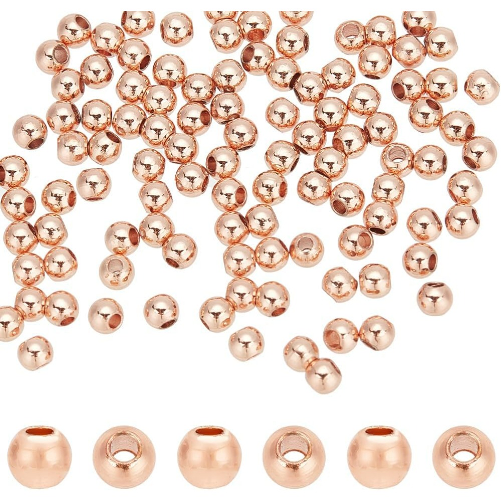 3mm Rose Golden Spacer Beads 100 Pcs Brass Round Spacers Beads Mini Loose BeadsSmooth Ball Beads for Earring Stackable kits