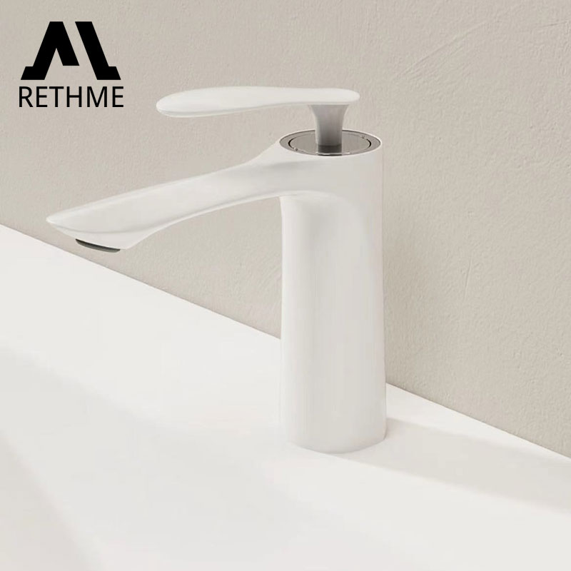 Basin Sink Bathroom Faucet Deck Mounted Hot Cold Water Basin Mixer Taps Matte Black Lavatory Sink Tap Crane