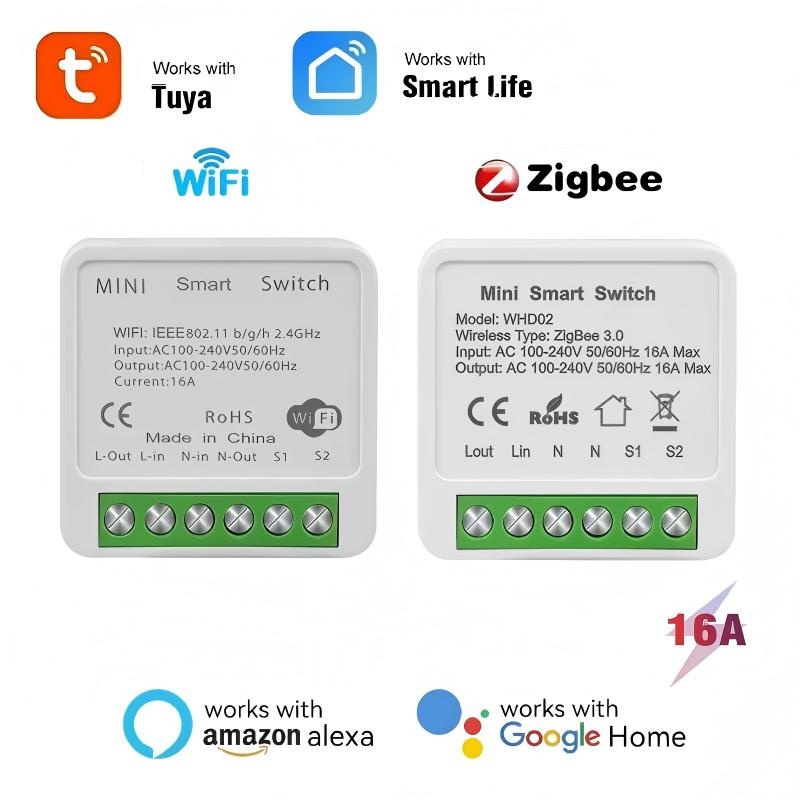 Zigbee 3.0 Mini Smart Switch Module 16A Two Way Breaker Relay 220V 110V For Tuya Smart Life Z2M Alexa Need Zigbee Hub