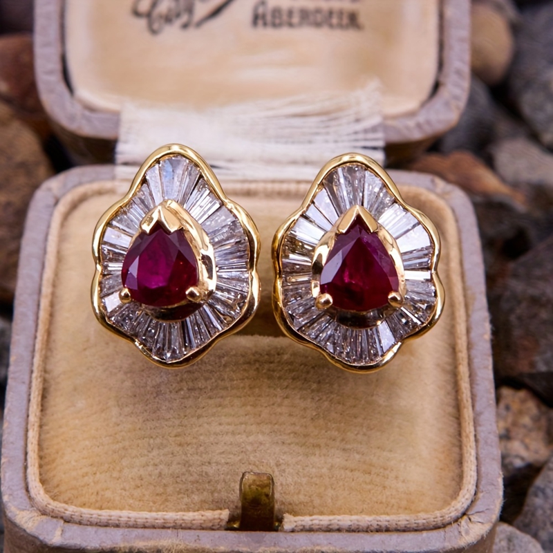 1pair Luxury Women's Earring Red Cubic Zirconia Wedding Anniversary Stud Earring Women's Elegant Accessory Jewelry