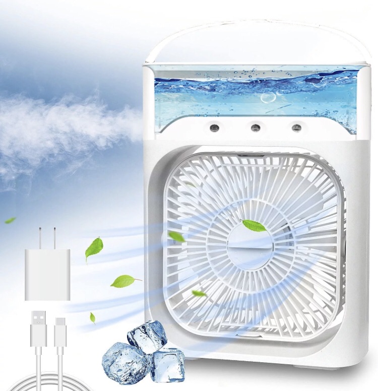 Personal Air Cooler Fan Portable Mini Air Conditioner & Humidifier with LED Light 3 Speed Misting Desktop Fan