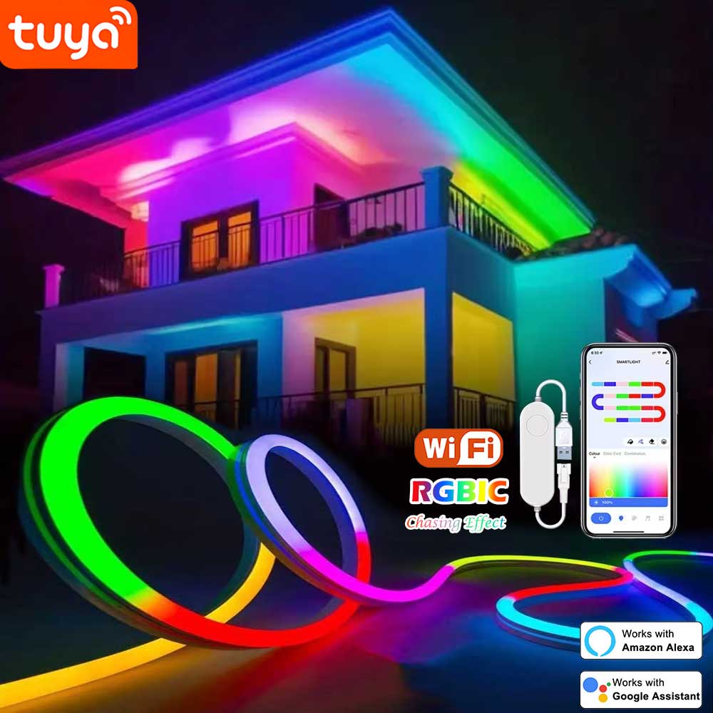 TUYA RGBIC Neon Strip WiFi Neon Light 5V LED Silicone Strips 72LEDs/M Waterproof With Music Sync Smart APP Support Alexa