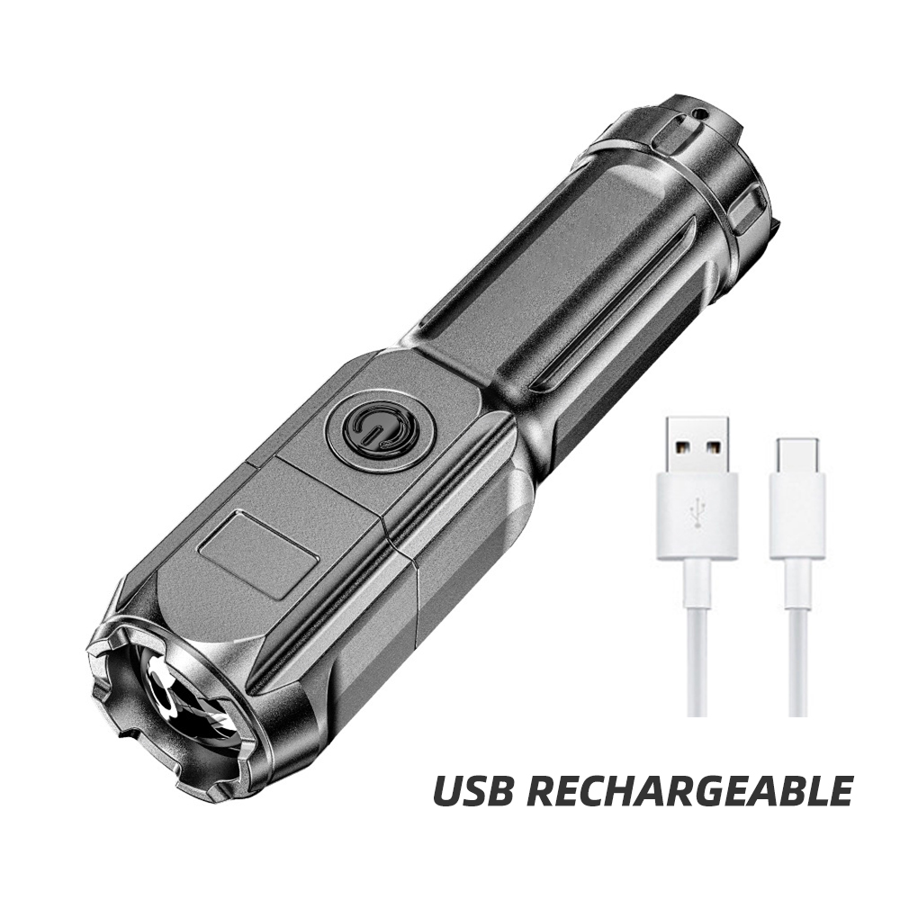 High Power LED Flashlight USB Rechargeable Torch Portable Zoomable Camping Light 3 Lighting Modes Use High Strength ABS Material Bles Online DZ-38C-12