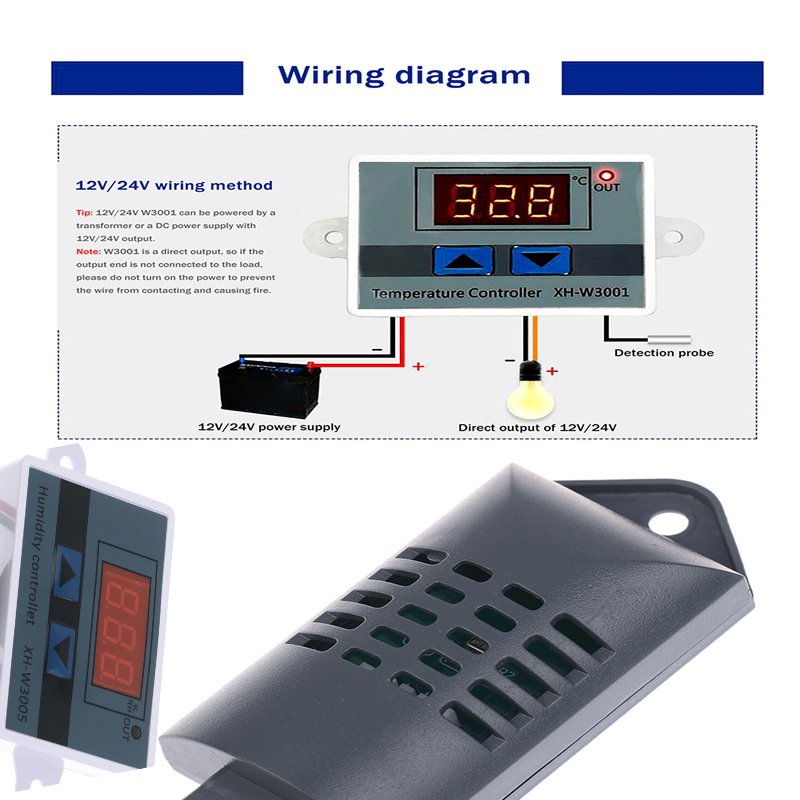 XH-W3005 Digital Humidity Controller 12V 24V 220V Humidistat Hygrometer + Humidity Sensor