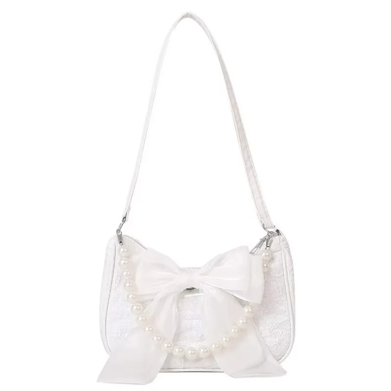 Crossbody Small Bag Women's Single-shoulder Bag Trendy New Fashionable and Chic Bow-tied Hand-held Pearl Bag Summer Popular