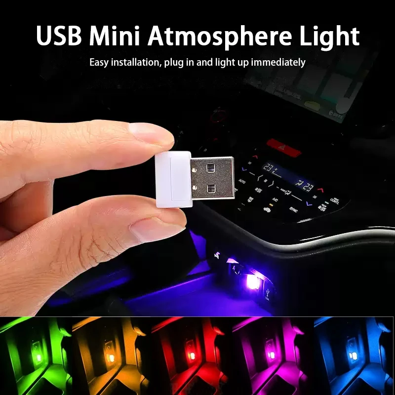 USB ambient light LED for car decoration, music sound control, colorful ambient light, wiring free car lighting Accessories