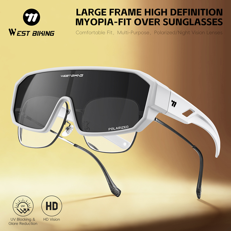 WEST BIKING Men's Large-Frame HD Cycling Sunglasses Scratch Resistant Lightweight 2-in-1 PC Lens Running Bicycle Accessories