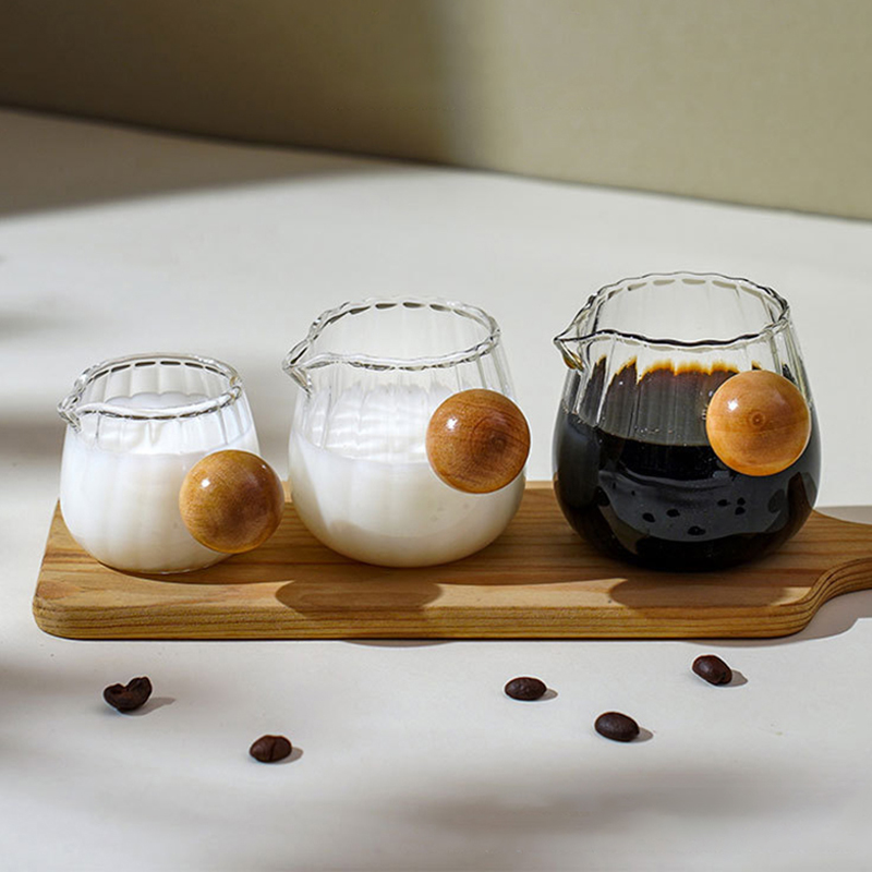1Piece 50/100/150ml Wood Handle Glass Espresso Measuring Cup DIY Milk Supplies Transparent Kitchen Measure Mug Outdoor Tableware