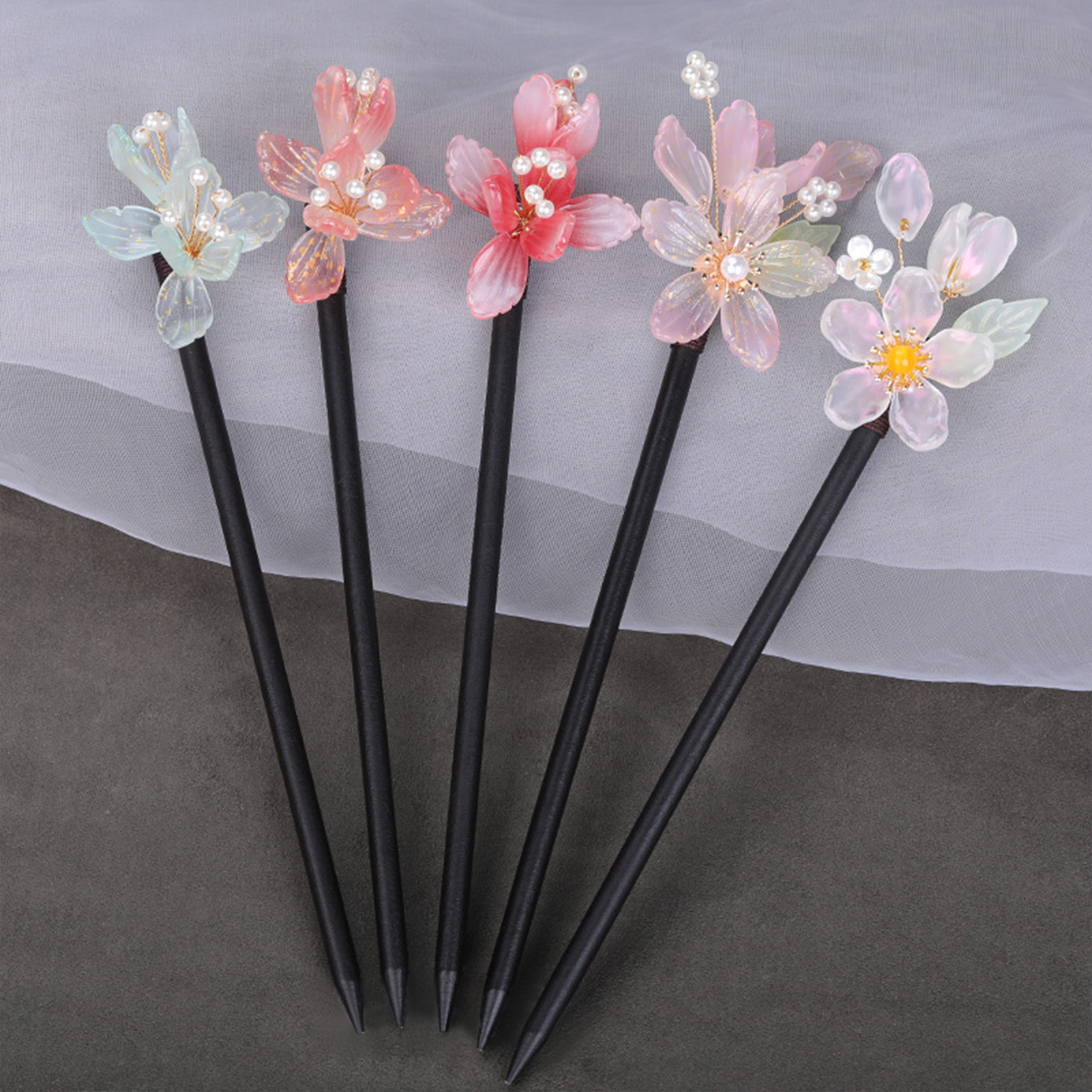 Chinese Wooden Flower Hairpin For Women Elegant Floral Tassel Hair Stick Hanfu Dress Headwear Jewelry Hair Accessories 1pc