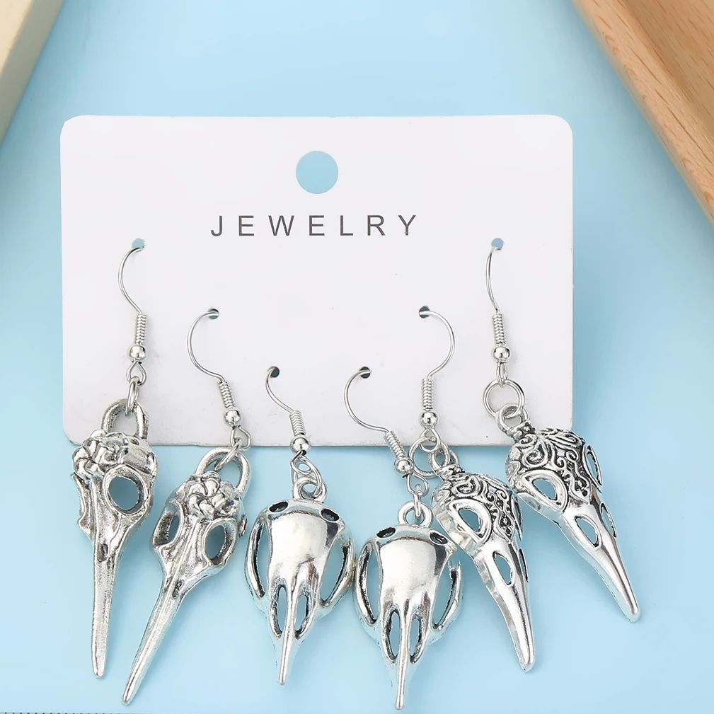 3 pairs Gothic Bird Dead Crow Moon Earrings Pentagram Crow Skull Halloween Punk Creative Women Fashion Delicacy Witch Jewelry Ch pen gpt