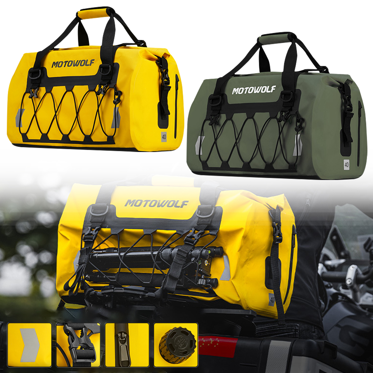 Motorcycle Bag 40L -60L Waterproof PVC Tail Saddle Bag Durable Dry Luggage Outdoor Bag Motorbike Rear Seat Bag Accessory