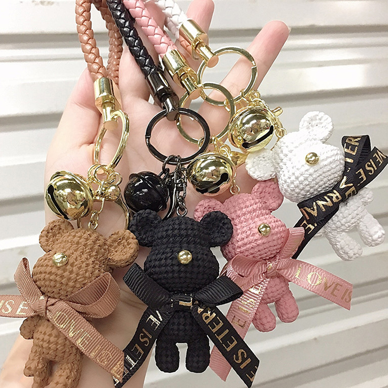 Cute Resin Keychain Charm Bow Bear Pendant For Women Bag Car KeyRing Mobile Phone Fine Jewelry Accessories Kids Girl