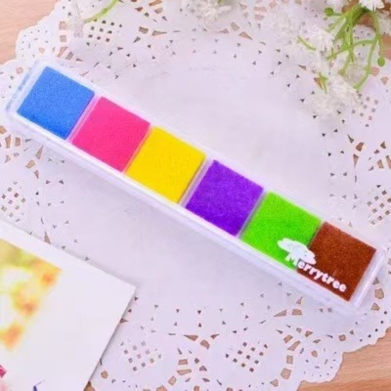 Office School Supplies Six Color Finger Painting Ink Pad Long Gradient Mini Sponge Water Based Stamp Companion Multi Kawai