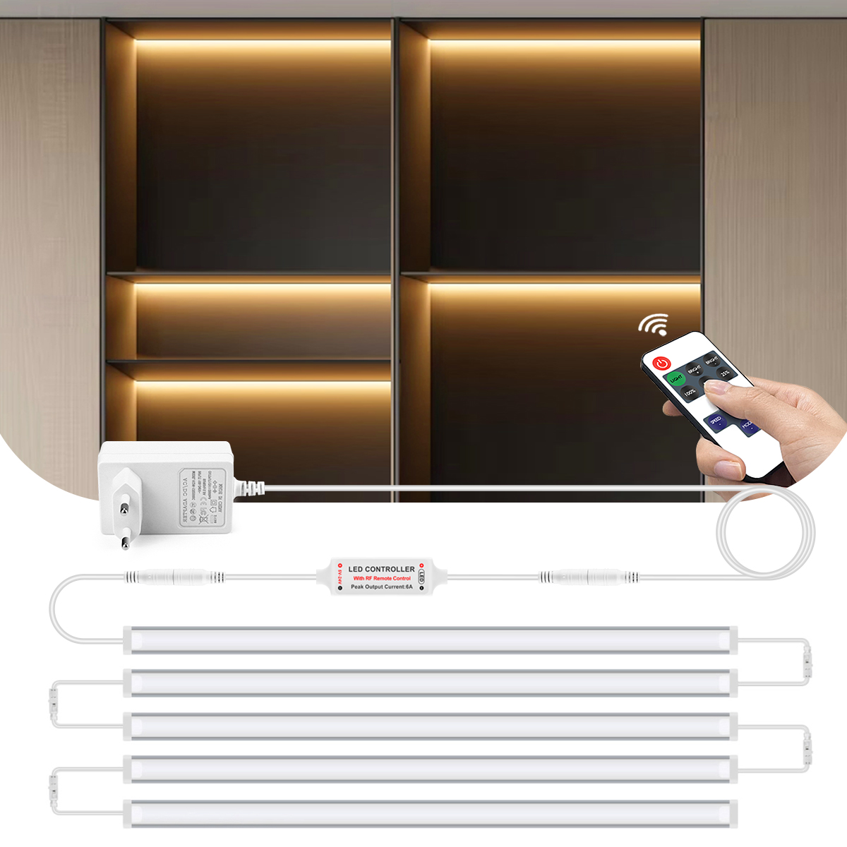 LED Strip Under Cabinet Kitchen Lights Bar With Remote Control 30/40/50cm Warm/White Series Connection Lamp Wardrobe Lighting